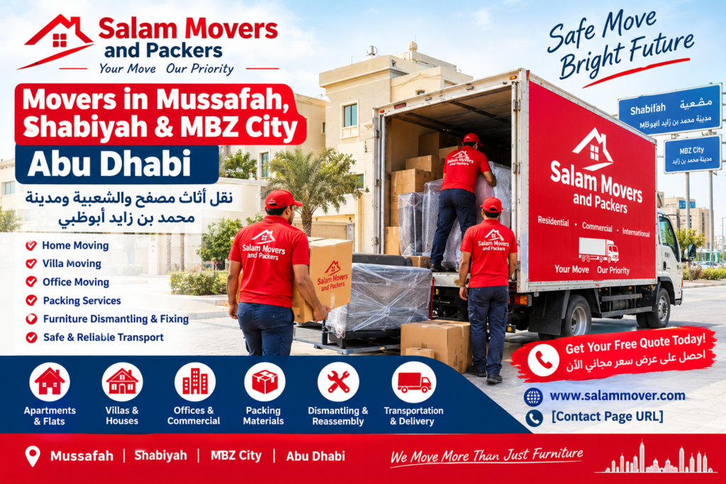 Movers in Mussafah, Shabiyah & MBZ City Abu Dhabi | نقل أثاث مصفح والشعبية ومدينة محمد بن زايد